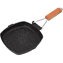 SPORWAY Grillpfanne 18x18cm - Aluminiumguss Steakpfanne Für Induktion Mit Abnehmbarem Griff