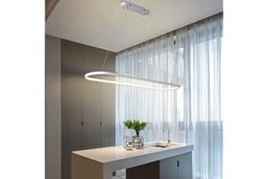DDYY Nowoczesna lampa wisząca LED, ściemniana, biała, owalna lampa wisząca z regulacją wysokości, z pilotem zdalnego sterowania, 54 W, do jadalni, kreatywności, kuchni, salonu, oświetlenia, dł. 120 cm