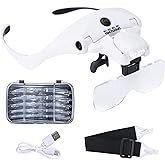 YOCTOSUN 4 LED ışıklı b&uuml;y&uuml;te&ccedil;, 5 &ccedil;ıkarılabilir lensli, 1X, 1,5X, 2X, 2,5X 3,5X - Şarj edilebilir eller serbest ışıklı kafa b&uuml;