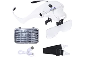 YOCTOSUN Magnifying Glasses with 4 LED Lights, Headband Magnifier with 5 Detachable Lenses 1X, 1.5X, 2X, 2.5X 3.5X -Rechargeable Hands Free Lighted Head Magnifier Glass for Crafts, Cross Stitch, Hobby