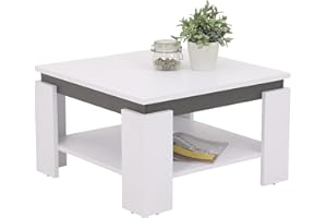 ‎HELA TISCHE Hela Tische, Couchtisch Sofatisch Tim, Quadratisch, Holzwerkstoff melaminbeschichtet, farbiger Tischkranz, Weiß/Anthrazit, 68 x 68 x41cm