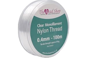 THE BEAD SHOP Filo monofilamento di nylon trasparente da 0,4 mm, filo per cucire trasparente, decorazione appesa, non elastico, resistenza alla trazione approssimativa 8,9 kg (0,4 mm - 100 m)