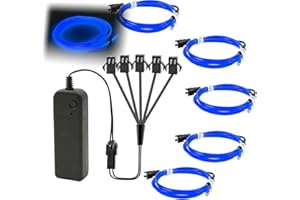 Ourbest 5in1 15Ft (5Pack 3Ft) Neon Strip Light Wire Kit, EL Wire Neon Rope Lights Kit El Wire w/Battery Pack for Cosplay Dress Halloween Christmas Party Decoration(Blue)