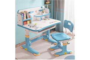 SINBINTA Höhenverstellbarer Kinder-Schreibtisch und Stuhl-Set, rutschfester, stabiler Kinder-Schreibtisch mit Schublade, Bücherregal, Cartoon-Muster, Kinder-Schreibtischstuhl-Set für Jungen und