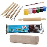 Hobialem Kil Hamuru Set-4, Seramik Hamuru Başlangı&ccedil; Seti, Ahşap Ebeşuar, Merdane, 1 Kg Kil, Boya, Fır&ccedil;a