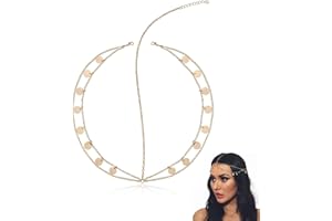 MEIYIZHENG Boho Gold Head Chain,Gold Headband for Women,Cleopatra Costume Headpiece,Gypsy Accessories for Women,Festival Costume Headband for Halloween & Festival Accessories, Adjustable Indian Hair Jewellery