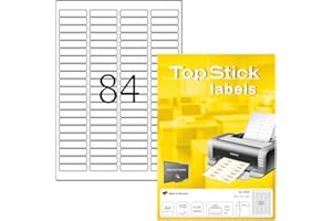 TopStick Etichette multiuso autoadesive, 84 etichette per foglio A4, 100 fogli, 46 x 11,1 mm, 8400 etichette, etichette adesive universali vuote, per stampanti laser e inkjet, bianco