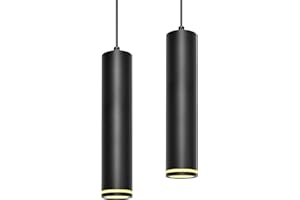 BOYIR Suspension Luminaire Noir 30cm, Lustre LED Cylindre Simple Moderne, Câble Réglable, Luminaire Plafonnier avec Douille GU10 pour Cuisine Salon Chambre Restaurant Bar (sans ampoule), 2 Pack