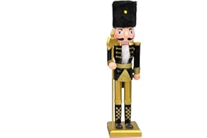 COSORO 38 cm Soldado Trocador de Nueces Negro Dorado de Madera, Grandes Figuras de Trocador de Nueces Navideñas Adornos,para Presente Tradicional de Navidad Decoración Interior