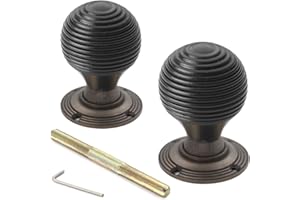 A.B HARDWARE Antique Brass Wood Beehive Door Knob Handle Black Hard Wood Ebonized Mortice Pair of New