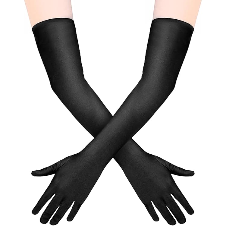 Ensemble Gants Longs Satin Noir 53 Cm + Éventail Dentelle - Accessoire Élégant Pour Soirées, Mariages, Costumes | VYNZOR