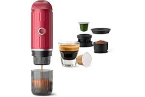 BENFUCHEN Machine à expresso portable pour le voyage, machine à expresso électrique auto-chauffante, mini-cafetière 19 bars pour le camping et la randonnée, pour café moulu et NESPRESSOpods, rouge