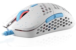 ‎HK GAMING HK Gaming Mira M Ultra lekka mysz do gier RGB, powłoka plastra miodu, 63 gramy | maks. 12000 cpi | przewodowa USB, 6 programowalnych przycisków, pamięć pokładowa, uchwyty antypoślizgowe, Mira-M