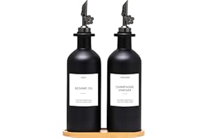 BIKALAN Olive Oil Dispenser Bottle for Kitchen, Coffee Syrup Dispenser, Glass Oil and Vinegar Dispenser Set, Glass Cooking Oil Dispenser, Container, Cruet with Pourer Spout (Black, 500 Millilitres)