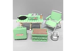 KARLOR 8 Pcs Mini Furniture Set, Miniature Camping Equipment Set, Mini Camping Tables Chairs, Gas Cooker, Frying Pan Storage Box, Picnic Outdoor Kitchen Small Garden Furniture Set