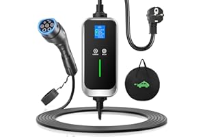 FNRIDS Chargeur Voiture Electrique 16A, 3.6kW, 6M EV Chargeur Type 2 avec écran, 6/8/10/13/16A Courant Commutable, Chargeur Vehicule Électrique, IP67, IEC 62196, 6M Cable Recharge Type 2 avec Sac
