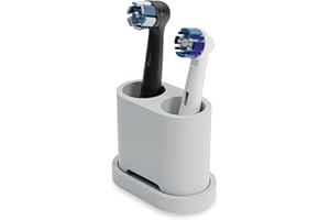 ‎QIKFRESH Qikfresh - 2er Aufsteckbürsten Halter und Zahnbürstenhalter | für Zahnbürstenköpfe von Oral B, iO, Philips Sonicare, Waterpik, Fairywill | Aus lebensmittelechtem Silikon (Grau)
