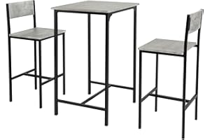 SoBuy Set 3 pezzi Tavolo da bar alto per cucina con 2 sgabelli, tavolino salvaspazio per casa e balcone, mobile bar esterno, penisola cucina, stile industriale,L60xP60xA97 cm, Grigio, OGT27-HG