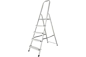 MAZO 5 Step Ladder Aluminium Folding Step Ladder - With Anti-Slip Steps & Non-Slip Feet, Tool Tray, Household, Kitchen, Garage, Decorating, DIY - MAX 150kg - EN131 Approved