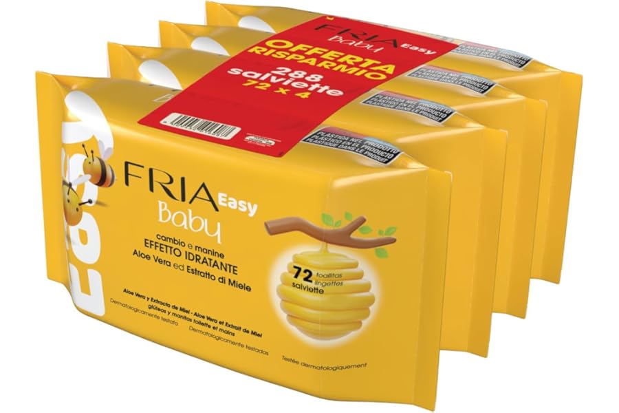Fria Easy Baby Diaper Wipes with Aloe Vera and Honey Extract Moisturizing Effect on the Skin, Dermatologically Tested, Pack of 288 Wipes