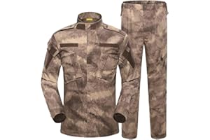 YAOTT Hommes Tactique Uniforme, 2 Pièces Tenues de Combat, Veste Militaire Multi-poches & Pantalons Armée Costume pour lAirsoft Paintball Chasse Jeu de Guerre Escalade Woodland