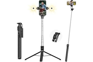 PQETBV Selfie Tripode - 2 Luces de Relleno, 180cm Soporte de Teléfono Extra Largo con Control Remoto Desmontable, Compatible con la Mayoría de iPhone, Samsung, Cámara