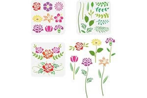 FINGERINSPIRE 3 plantillas de pintura de flores de 20 x 20 cm, plantillas de pulverización reutilizables con diseño de hibisco, rosa, dalia, margarita, plantilla de pared, lirio, tulipán, clavel para