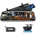 【Upgraded】Jansite 10" Mirror Dash Cam Full Touch Screen with Loop Recording, Dual Dash Cam Rear and Front Rear View Mirror Camera 1080P Streaming Media DVR 170° Wide Angle Night Vision with 10M Cable