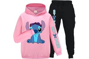 OAIXIUR Kids Unisex Blue Cat Cotton Jumper and Jogger 2Pcs Sets Cartoon Cat Pringting Outfits Ages 3-13 Years