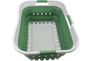 SAMMART 42L Faltbarer Wäschekorb aus Kunststoff - Faltbarer Pop-Up-Aufbewahrungsbehälter/Organizer - Tragbarer Wäschekorb - Platzsparender (1, Grau/Dunkles Meergrün)