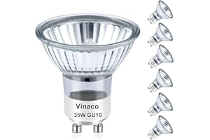 Vinaco GU10 Halogen Leuchtmittel, 6er-Pack Gluhbirn GU10 35W Lange Lebensdauer, GU 10+C 230V 35W Dimmbar Warmweiß 2800K, Hoher Output Leuchtmittel GU 10 Halogen 35 W für Schienenlicht, Einbauleuchte