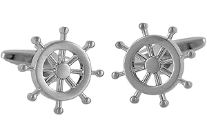 LINDENMANN Manschettenknöpfe, silberfarben mit Steuerrad Motiv, Geschenketui, 1636