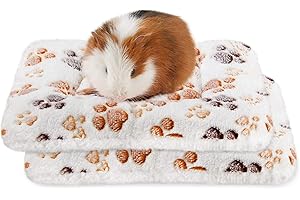 Amakunft 2 Pcs Guinea Pig Bed Mat Washable, Rabbit Winter Bed Pad for Indoor, Warm Small Animal Bed Mattres, Fleece Sleeping Pad for Bunny, Rat, Hedgehog, Chinchilla (Paw, Medium)