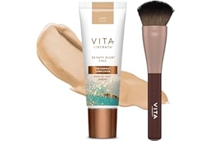 VITA LIBERATA Beauty Blur Light 30ml & Brush Bundle, BB/CC Cream, Hydrating complexion booster, Radiant Glow & Flawless Finish, Colour Corrector, Tinted Primer, Flawless application blending brush