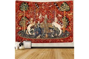 STCREE Arazzo medievale con donna e unicorno per camera da letto, soggiorno, appartamento e dormitorio, 203 x 152 cm