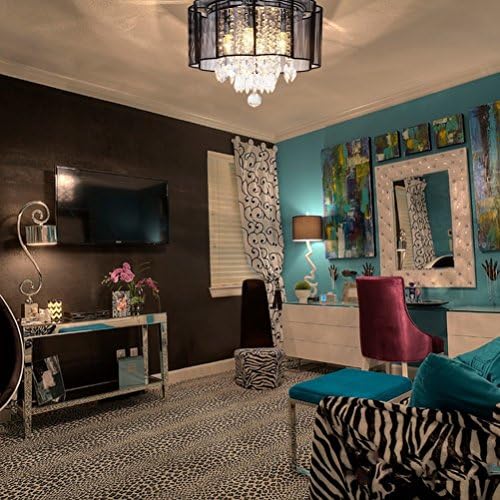 Ella Fashion® LED Modern Rain Drop Indoor Lighting Chandelier Crystal Ball Fixture Pendant Hotel Studio Black Ceiling Lamp for Living Dining Study Baby Room Bedroom Restaurant Foyer D16 X H13 Inches