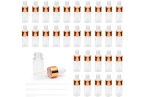 DONDEEN 30pcs 3ml Dropper Bottle,Empty Mini Bottles with 3pcs Dropper Pipettes Golden Aluminum Alloy Cap,Refillable Small Sample Vials Container for Essential Oils Perfume Cosmetic Liquid