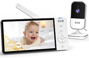 GHB Babyphone Camera 5" Camera Bebe Surveillance 720P HD 5000mAh Écran IPS Vision Nocturne VOX Capteur de Température Zoom 4X Audio Bidirectionnel