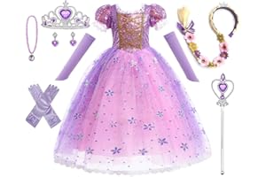 HEYOUTH Deguisement Robe Princesse,Bébé Fille Raiponce Robe,avec 7 Accessoires,Tulle Maxi Costume Carnaval Fille, Déguisement Anniversaire Fête Halloween Noël Partie Carnaval Cosplay