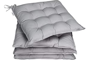 DETEX® Sitzkissen Stuhl 4er Set 55% Baumwolle Wasserabweisend 44x44cm Visko-Effekt Waschbar Stuhlkissen Sitzpolster Gartenstuhl Sitzauflage Grau