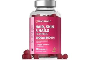 HORBÄACH Hair Skin and Nails Vitamins | 5000mcg Biotin | Hair Growth Vitamins | with Added Zinc, Vitamin C, E & More! 60 Vegan Gummies | Supplement for Women and Men | by Horbaach