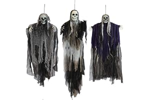 JOYIN 3-pack hängande spöken halloween skelett dekorationer, liemannen för halloween utomhusdekorationer