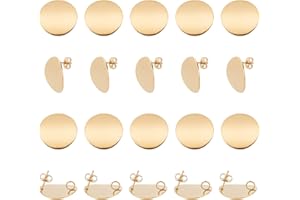 UNICRAFTALE 20pcs Fornituras de Aretes de Oro con Tuercas de Oreja de Bucle Aretes de Acero Inoxidable Redondos Y Planos con Aretes de Bucle para Hacer Joyas de 0.8 mm