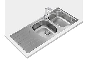 TEKA Fregadero Encastrado 2 Cubetas Acero Inoxidable con Escurridor, Reversible, Profundidad 170mm, Mueble 80cm, Grosor 0.7mm, Universe 80 T-XP 2C 1E