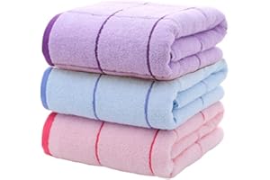 Solerconm Lot de Trois Serviette de Bain 100% de Coton pour Toute la Famille et Multifonctionnel, Excellent Performance en respirabilité et absorbabilité, se sécher Vite