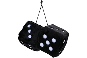 Lot de 2 dés duveteux pour voiture - 7,6 cm - Style rétro - Carrés - À suspendre - Pour décoration intérieure de voiture - Noir