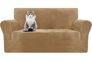 MAXIJIN Housse de canapé en Velours 2 Places Housses de Causeuse antidérapantes Extensibles pour Salon Chat en Peluche Love Seat Housse de Protection de Meubles élastique (2 Places, Camel)