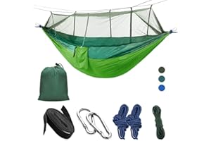 LATTCURE Hamaca Colgante Nylon 2 Personas con Correa y Mosquetón 275x140cm 300kg Capacidad de Carga Ultraligero Jardín Exterior Portátil Camping Senderismo Viaje al Aire Libre (Mosquitera 2)
