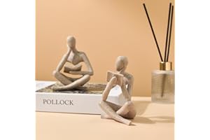 SIETIOJI 2 Stücke Wohnkultur Sandstein Lesen Denker Statue Moderne Figuren Abstrakte Ästhetische Skulptur Denker Harz Statue Set für Heimdekoration Wohnzimmer Büro Bücherregal Regal Tisch