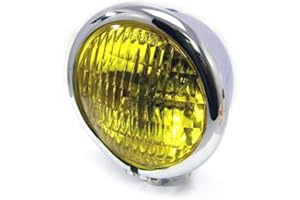 Alchemy Parts 4.75 inch (120mm) Universal Motorcycle Headlight with Yellow Lens for Chopper, Bobber, Cafe Racer, Scrambler Project Custom Street Bike (Chrome)